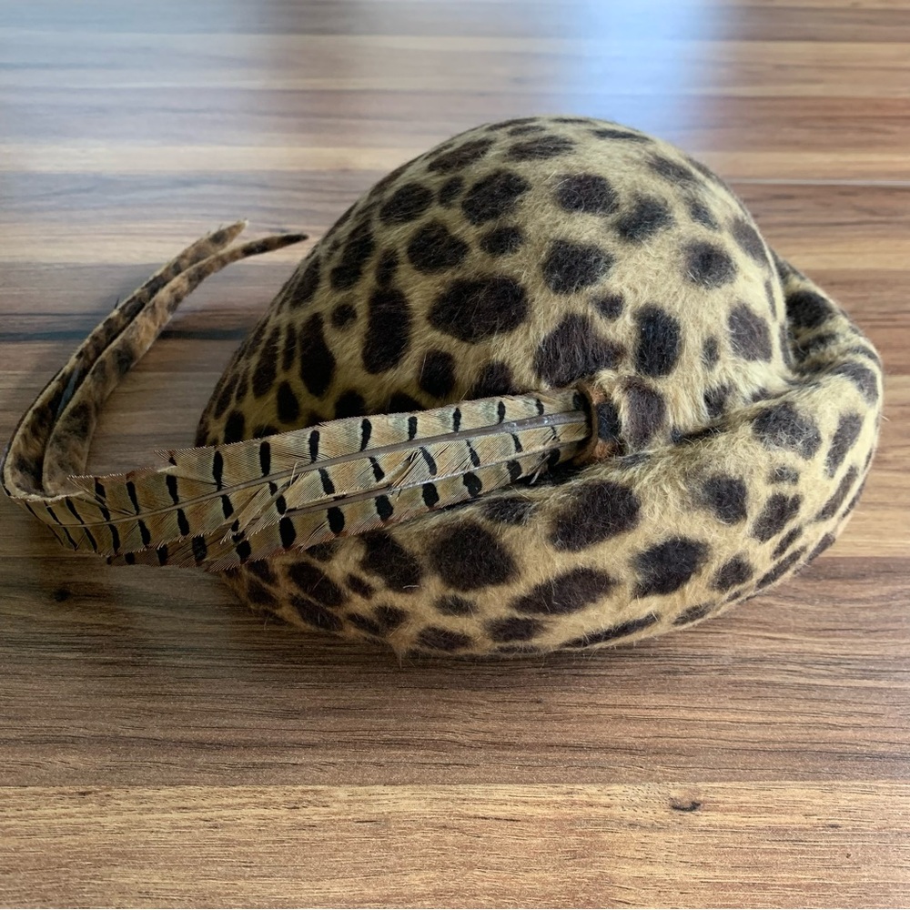 Vintage Mysha 100% Rabbit Fur Hair Animal Print Hat